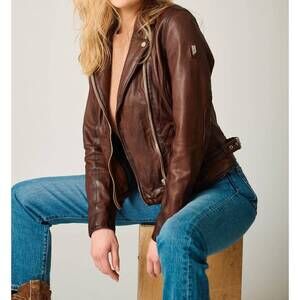 NEW MAURITIUS sofia leather jacket in brown